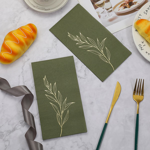 Gold Stamped Green Paper Napkins 330mmx400mm Disposable For Parties Fine Dining - Product Image 2