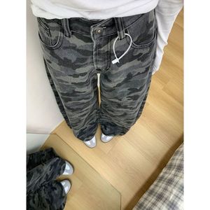 กางเกงยีนส์ขาตรงเอวสูงสำหรับผู้หญิงกางเกงขาบานสีเทาลายพรางทรงหลวมแนวย้อนยุคฤดูใบไม้ผลิ2025 - Product Image 2