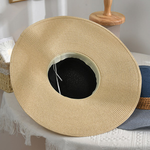 卸売ファッションミックスカラー女性用夏ワイドブリムストローハー外サンプルーフビーチバケーション2トーン紙ストローフロッピー帽子Fo - Product Image 3