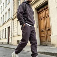 Setelan Olahraga Kasual Musim Dingin Fleece Tebal Polos Kustom untuk Pria, Setelan Hoodie dan Celana Panjang, Harga Kompetitif