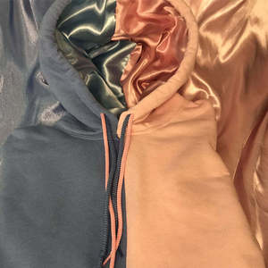 Wholesale <b>French</b> Terry Pullover Color Block Unisex Custom 2 Tone Sweatshirts Silk Hooded Satin Lined Hoodie - Product Image 2