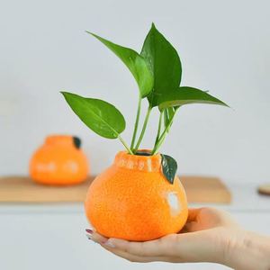 <b>Small</b> Orange Flower <b>Vase</b> for Hydroponic Plants Minimalist Ceramic Bud <b>Vase</b> Novelty Unique Plant <b>Vases</b> Flowers Plants - Product Image 2