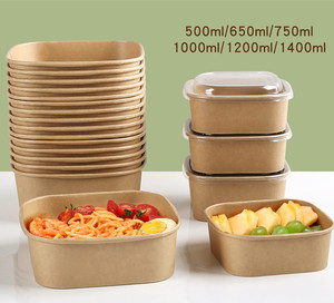 Hete Aanbieding 1300ml Wegwerp Bruine Kraft Papieren Voedselcontainer Schaal met Deksel Anzhu Merk Aangepast Logo Aangepaste Verpakking voor Soep en Salade - Product Image 4