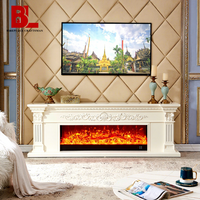 Rak TV berdiri sendiri dekoratif untuk dalam ruangan, mudah dirakit, dengan mantel perapian kayu dan sisipan perapian elektrik