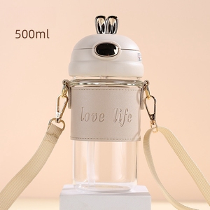Copo de Água de Vidro Reutilizável e Ecológico Estilo Coelho Fofo com Canudo, Caneca de Café, Garrafa de Água para Meninas com Canudo - Product Image 4