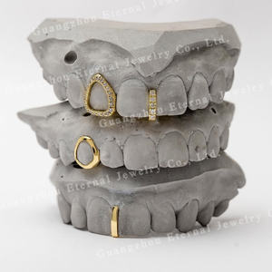 Donne su misura uomo aperto Grillz singolarmente nome simbolo Moissanite diamante S925 argento 10K oro massiccio fino Grillz per denti - Product Image 1