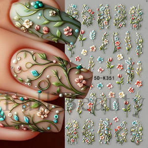 Benutzer definierte 3D/5D geprägte Blumen Nagel Aufkleber DIY Kleber Druck aufkleber Französisch Stil Maniküre Zubehör Beauty-Produkte Hot Art - Product Image 1