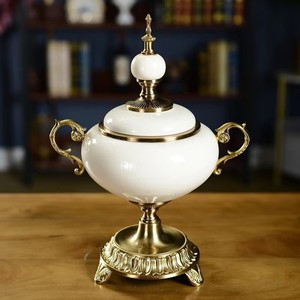 Ceramic Storage Jar Round Vintage Design Metal Lid Food Storage Home Kitchen Decorative Candy Chocolate Coffee Bean Container - Product Image 2