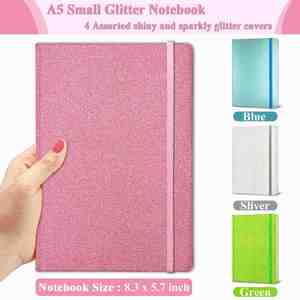 A5 Leather Cover Lined Pages Sparkle Journal College Ruled Hardcover Pink Glitter Gift <b>Notebook</b> - Product Image 3