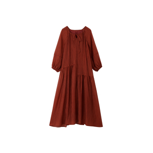 Demana Reisel Pleated Textured Dress Size 26 Summer Tie Neck Long Dress - Product Image 4