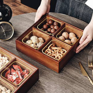 Wooden Nut And Snack <b>Storage</b> Box Multi Compartment Rectangular 6.5cm Home Living Room Desktop Fruit Candy Melon <b>Seeds</b> Organizer - Product Image 3