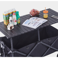 Chariot de camping pliable à double étage avec auvent, tout-terrain, robuste, pour extérieur, avec plateau amovible