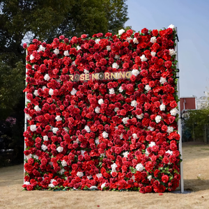 Custom 5D Roll up Red <b>Flower</b> Rose <b>Wall</b> Decor Fabric Wedding Artificial <b>Flower</b> <b>Wall</b> <b>Panel</b> Backdrop Burgundy and Pink <b>Flower</b> <b>Wall</b> - Product Image 1