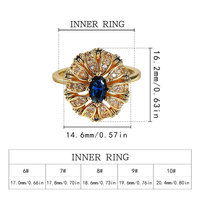 Bague élégante bohème tournesol avec zircon bleu incrusté, bijou fantaisie raffiné pour femme, vente en gros