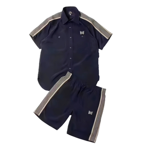 Ensemble deux pièces pour hommes japonais, respirant, tendance, été, chemises décontractées élégantes, shorts, manches courtes, rayures, tricot, vêtements de sport - Product Image 4