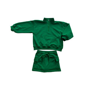 Sweat-shirt à fermeture éclair personnalisé pour bébés enfants filles pull jupe solide éponge 2 pièces tenue d'été - Product Image 4