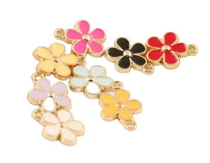 color enamel flower charms Korea 5 petal flower charms DIY metal alloy flower charms for bracelet necklace accessories