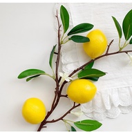 LO-1593 Vente en gros de branche de citron artificielle avec fruits et fleurs, tige de citron artificielle pour la décoration intérieure de la maison