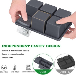Grand <span class=keywords><strong>bac</strong></span> à glaçons en silicone réutilisable et sans bpa <span class=keywords><strong>avec</strong></span> <span class=keywords><strong>couvercle</strong></span> Moule à glaçons carré Grande machine à glaçons 4/6/8 grilles - Product Image 3