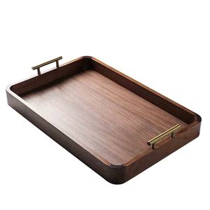 Black Walnut Wood Serving <b>Tray</b> With Brass Handles For <b>Tea</b> Coffee Hotel Use - Product Image 5