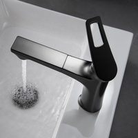 Robinet de lavabo télescopique extractible moderne et contemporain en chrome gris anthracite, avec valve en céramique, installation monotrou 1