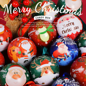 Hot <b>Christmas</b> Decorations Tinplate Round Ball With Ribbon Metal Container Candy Jar Promotional Gift Custom <b>Christmas</b> Tin Ball - Product Image 1