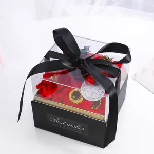 High quality soap flower custom square acrylic flower box luxury rose packaging holiday Lover's gifts preserved rose