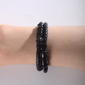 Double Layer <b>Leather</b> Men's <b>Bracelet</b> Cowhide Woven Handmade Bangle Jewelry Gift For Him - Product Image 2