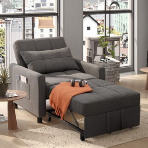 Modern 3-in-1 Convertible Futon <strong>Sofa</strong> <strong>Bed</strong> Linen Fabric Adjustable Backrest Wooden Extendable Recliner for Living Room - Product Image 1