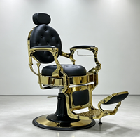 Chaise de barbier élégante de style rétro avec finition dorée rotative pour hommes, mobilier de salon de coiffure