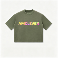 T-shirt pour homme AMLClever 310 g/m² en jersey gaufré batik délavé, coupe ample, manches courtes, personnalisable DTG DTF, logo OEM