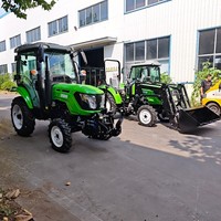 Tracteur agricole 4x4 vert 70 CV, moteur diesel, cabine vitrée, phares LED, équipement agricole