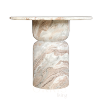 Table à manger sur piétement en marbre naturel, fabrication artisanale, base en pierre artistique, mobilier de luxe pour la maison, design minimaliste, utilisation en villa ou hôtel