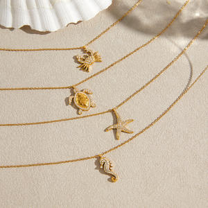 <span class=keywords><strong>Collana</strong></span> J&D Ocean Vacation Animal in acciaio inossidabile placcato oro 18K con strass, ciondolo estivo a forma di <span class=keywords><strong>stella</strong></span> <span class=keywords><strong>marina</strong></span>, granchio, tartaruga e cavalluccio marino - Product Image 4