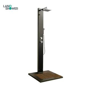 Lano304ステンレス製ガーデンシャワー、木製プラスチック複合バスマット自立型屋外シャワー