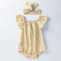 Vêtements pour bébés nouveau-nés, barboteuse à manches bouffantes à imprimé floral, style estival fin, style coréen, tenue une pièce tendance, polyester
