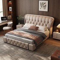 Lit double capitonné en cuir véritable italien de luxe, moderne, bicolore, avec capitonnage en losanges, pour chambre principale, taille King