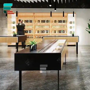 Factory 3D Design High End Retail Store Wood Showcase Cabinet Furniture Display Glass Lights Hookah Wall Shelf Rack