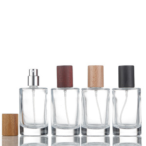 Round Empty Clear Fragrance Glass <strong>Perfume</strong> <strong>Bottle</strong> 30ml 50ml <strong>Perfume</strong> Spray Glass <strong>Bottles</strong> with Wooden Cap - Product Image 1