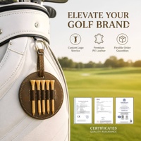 Étiquette de sac de golf ronde en similicuir gravable au laser avec 5 tees en bois vierges à graver au laser, porte-tees en cuir PU pour sac de golf
