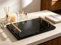 Plateau de service en marbre naturel avec poignées en métal doré, design rectangulaire pour salle de bain, cuisine, table, décoration intérieure