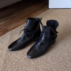 Botines Chelsea de Piel Vacuna con Cordones Estilo Retro Británico, Punta Redonda, Ajuste Delgado, Tacón Grueso, Versátiles para Uso Diario, para Mujer - Product Image 1