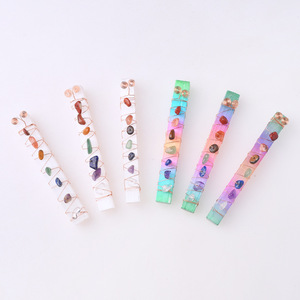 Natural Spiritual Healing Feng Shui 7 <strong>Chakra</strong> Beads Carved <strong>Engraved</strong> Wire Wrapped Raw <strong>Stone</strong> Selenite Stick Wand for Meditation - Product Image 5