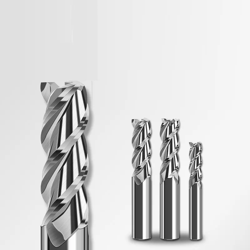 Tungstênio aço alumínio fresa 3 flauta alto brilho espelho estendido torção broca cortador CNC usinagem CNC ferramenta CNC