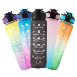 New Trend 32oz/1000ml BPA FREE Gradient Color Motivational Gym Fitness Sports <b>Plastic</b> Water Bottle with Time Marker - Product Image 1