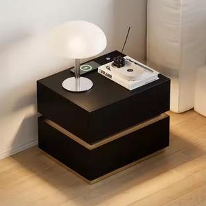 Luxury Modern <strong>Minimalist</strong> Black Wood <strong>Bedside</strong> <strong>Table</strong> with Wireless Charging Function Nightstand for Bedroom with Storage - Product Image 2