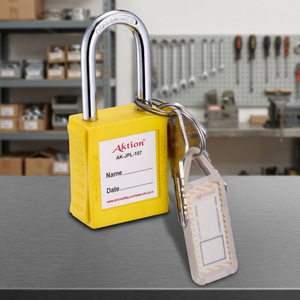 Accion AK-JPL-107 Cadenas de sécurité jaune avec clé et étiquette d'identification - Product Image 3