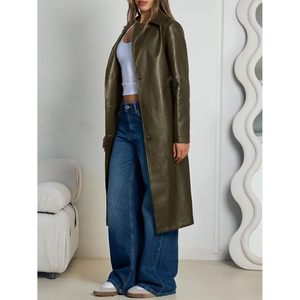 FOXA Manteau long en similicuir pour femme, coupe trench, ouvert sur le devant, coupe-vent, décontracté, pour l'automne - Product Image 3