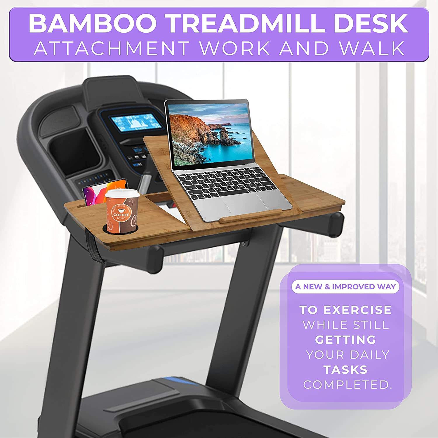 Bamboo Treadmill Desk Attachment - Ergonomic Workstation For Walking & Working