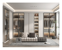 Système de dressing moderne en bois et verre pour chambre double, armoire de rangement pour vêtements